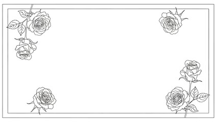 Elegant floral frame with roses, delicate outlines, and a classic rectangular border creates a