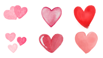 Collection of Red Heart Watercolor PNG set icons Love Heart Valentine's day design for postcard Banner Design