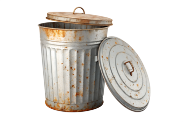 Vintage Rusty Galvanized Metal Trash Can with Lid Off Industrial Garbage Bin