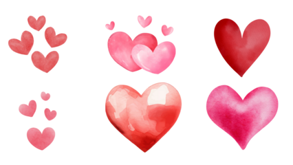 Collection of Red Heart Watercolor PNG set icons Love Heart Valentine's day design for postcard Banner Design