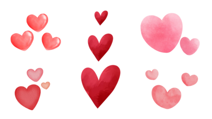 Collection of Red Heart Watercolor PNG set icons Love Heart Valentine's day design for postcard Banner Design