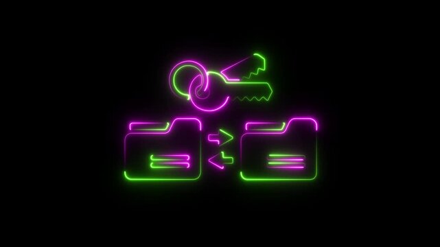 Animated protected folder icon 4K.glowing Neon effect, linear and Alpha channel. Alpha channel will be included when downloading.on black background, with 4k video animation.