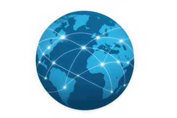 Global network connecting world continents, internet communication technology, globalization, data transfer concept, transparent background