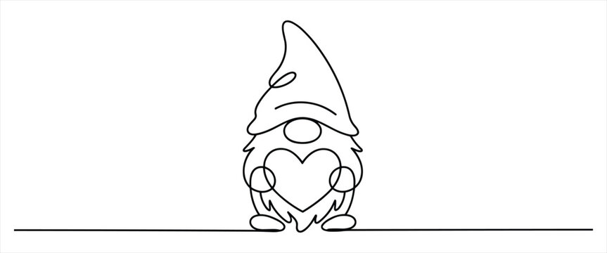 Dwarf with heart in line drawing vectorstyle isolated artwork