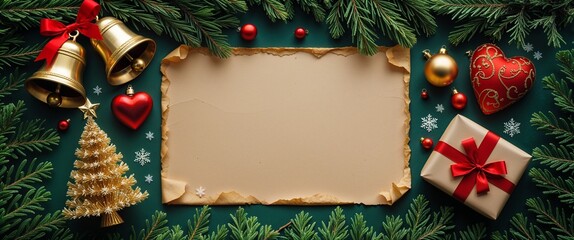 Christmas background with ornaments empty copy space 