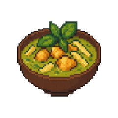 vector pixel art food green curry rice