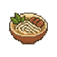 Pixel art pho bo illustration. Vector Retro 8 bit illustration of vietnamese pho bo bowl.