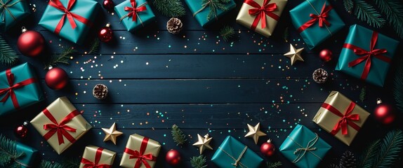 Christmas background with ornaments empty copy space 