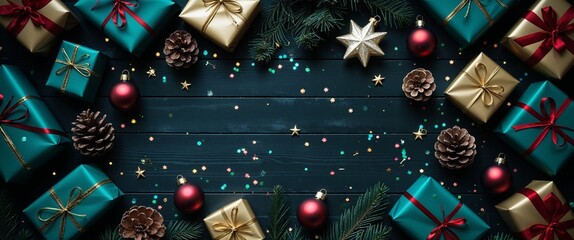 Christmas background with ornaments empty copy space 