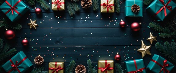 Christmas background with ornaments empty copy space 