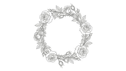 Elegant Floral Wreath with Roses and Leaves, Ideal for Wedding Invitations and Designs