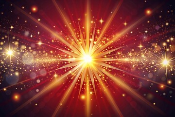 Exploding starburst with golden rays and bokeh lights