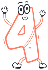 Playful Number Four Character Sticker