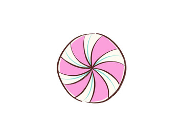 Sweet swirling pink peppermint candy flat graphic art isolated on transparent background