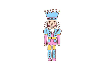 Cute cartoon nutcracker king character for festive holiday decor isolated on transparent background