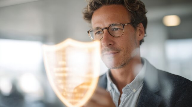 Close-up portrait of a middle-aged man with curly hair and glasses. he is wearing a grey suit and a light blue shirt. he has a serious expression on his face and is looking directly at the camera.