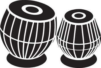 Two traditional indian tabla drums silhouette isolated on white background for music and cultural concepts