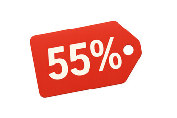 Red price tag showing 55 percent discount, representing a limited time sale promotion and special offer