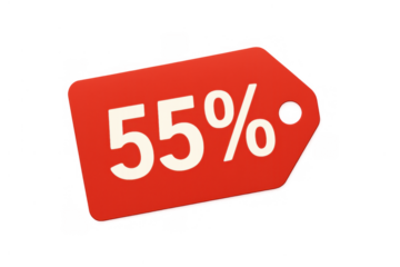 Red price tag showing 55 percent discount, representing a limited time sale promotion and special offer