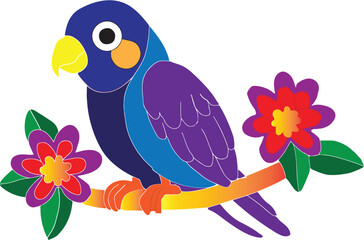 Colorful Parrot with Flowers
