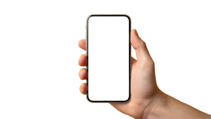 Hand Holding a Smartphone with a Blank White Screen