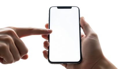 Hand Touching Blank Smartphone Screen on Black Background