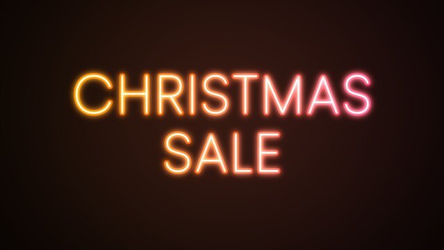 Vivid neon sign highlights a Christmas sale with colorful lettering against a dark backdrop. This design creates an inviting atmosphere for holiday shoppers seeking great deals