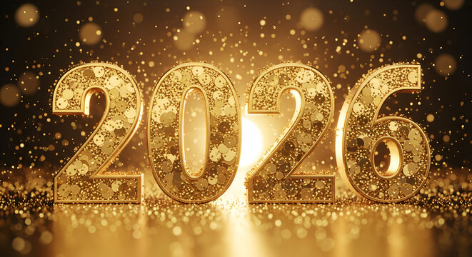 Gold particals background 2026 happy new year 