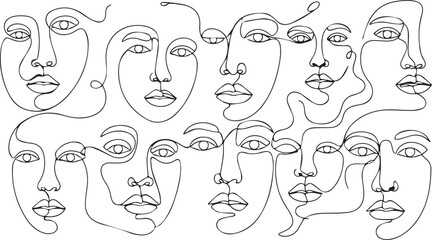Abstract line art faces
