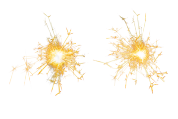 Sparklers, golden sparks on a transparent background. Set of two lights. Christmas and New Year's decor.