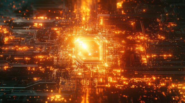 AI-enhanced Quantum Processor Chip Glowing with Energy