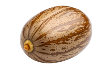 A detailed macro shot of one castor bean, the seed of the Ricinus communis plant, highlighting its textured mottled pattern, isolated on a white background