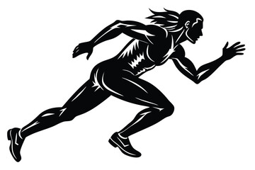 Silhouette of Muscular Male Figure Sprinting with Motion Trail Effect on White Background