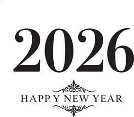 New Year's Eve: A clean and modern depiction of the year 2026, paired with Happy New Year, evokes a sense of anticipation and fresh beginnings.