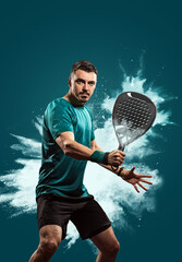 Professional Padel player with racket, perfect for online store banners, padel championship ads, or branded social media campaigns.
