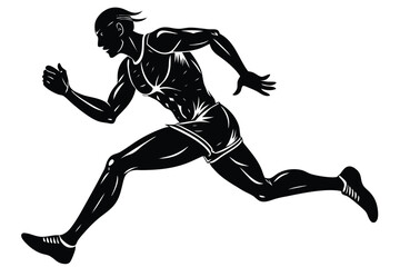 Silhouette of Fast Running African Man with Motion Trail Lines on White Background
