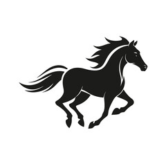 Running Horse Silhouette Black Stallion Outline with Flowing Mane & Tail Design