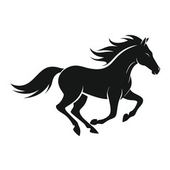Silhouette of Running Horse Dynamic Black Stallion with Flowing Mane on White