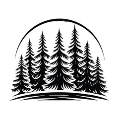 Obraz premium Stylized Pine Trees Silhouette Forest with Arch Design Element Landscape
