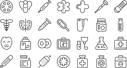 Medical Line Icon Set Healthcare Symbols Medicine Tools Vector