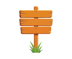 Wooden signpost with three blank planks isolated on