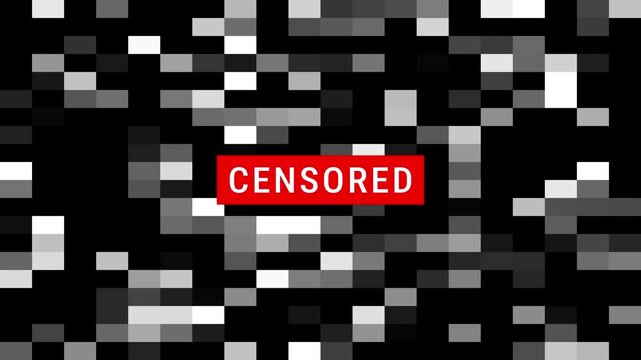 Mosaic censored background with censored text animation. Easy to use concept for editing video. 4K video.