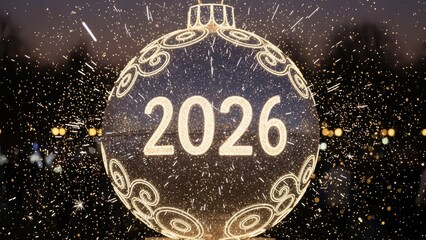 Sparkling New Year 2026 Celebration with Festive Ornament and Lights