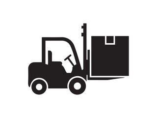 Forklift lifting box icon silhouette for logistics and warehouse operation