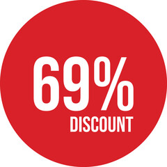 69% discount icon vector red circle with white text