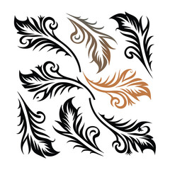 Foliage Silhouette Exotic Leaves, Branching Design, Botanical Elements, Black and Gold