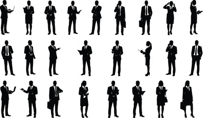 Business People Silhouettes Collection, Professional Men and Women Standing, Diverse Corporate Executive Team, Vector Cutouts for Office and Work Concept