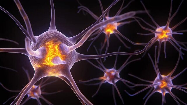 Animated neurons and synapses with pulsating light in a dark environment