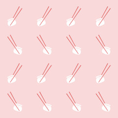 Seamless pattern Chinese dumpling and chopsticks on pink background