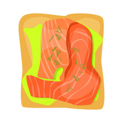 Delicious toast with avocado and salmon